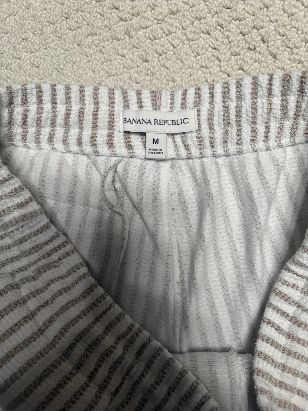Banana Republic Short-Sleeve Striped Camp Shirt - White & Taupe Short Set